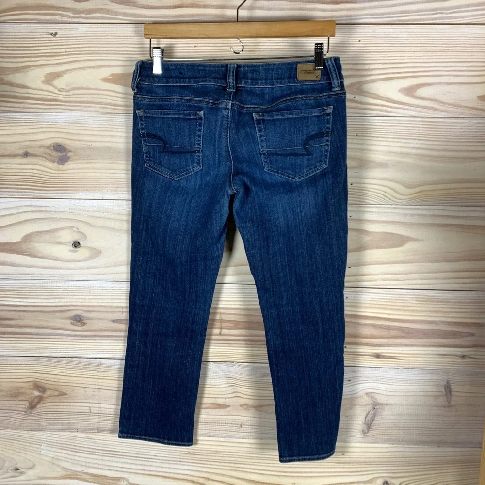 American Eagle Artist Crop Jeans Womens 8 Blue Stretch‎ Low Rise Dark Wash Denim